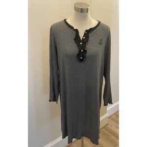 Vtg Lauren Ralph Lauren Black & White Striped Long Sleeve Monogram Nightgown XL
